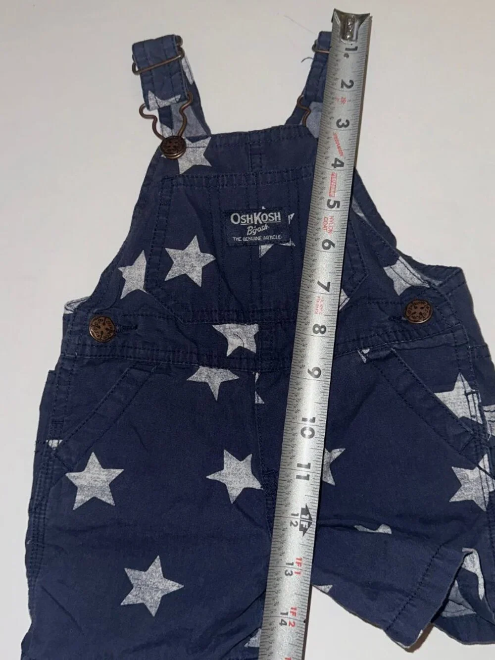 Vtg Oshkosh B’Gosh Blue Denim STARS Baby Shortalls Overalls Shorts 6M